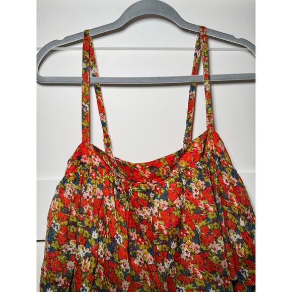 NWOT Free People Orange Multi Floral Tiered Baby Doll Blouse Extra Small - Picture 2 of 15